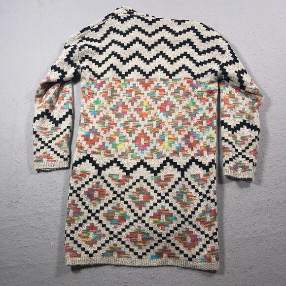 Debut Cardigan Sweater Women Medium Open Front Longline Aztec Knit Boho‎ - Picture 7 of 8